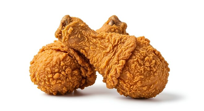 Crispy fried chicken thighs on white background