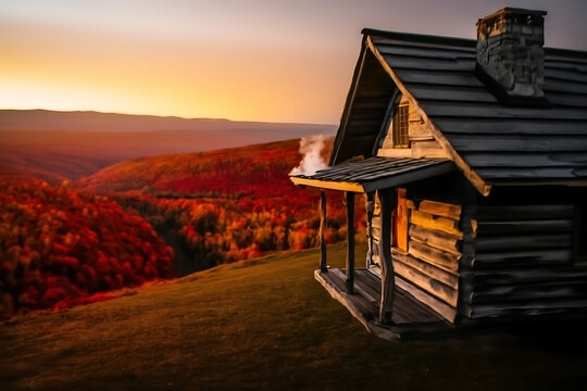 Scenic Golden Sunset Over Majestic Mountains Peaceful Village and Expansive Desert Landscape with Warm Evening Light