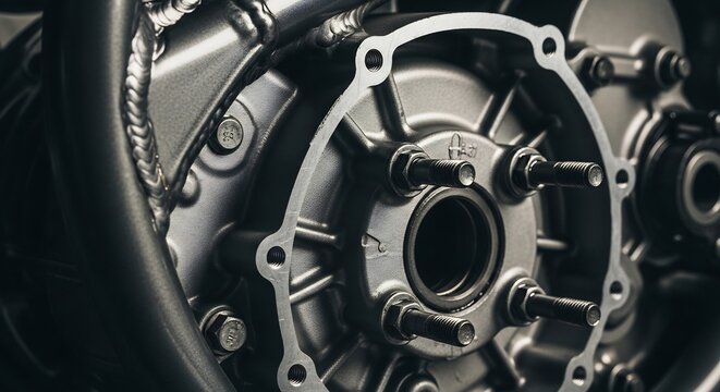 Close-up of a Motorcycle Engine Clutch Assembly Showing Mechanical Detail.