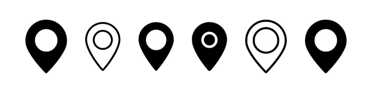 Map Pin Icon Set, Location Marker Symbols Collection, Place Marker Signs for Maps, Tracking Apps, Geolocation UI UX Interface Design - stock vector