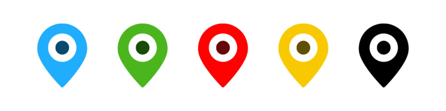 Map Pin Icon Set, GPS Location Marker Symbols, Navigation Pointer Icons Collection, Place Destination Pins for Maps, Geolocation Tracking, Mobile UI UX Interface Design - stock vector
