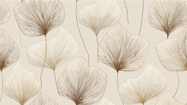 Abstract foliage pattern designing neutral seamless background. Delicate linear leaves creating a warm organic texture for decorative design
