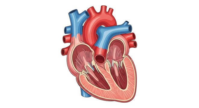 Human Heart Anatomy Diagram with Labeled Internal Structures