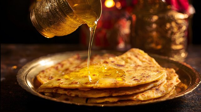 Golden Maharashtrian Puran Poli A Festive Indian Dessert Richly Drenched in Ghee