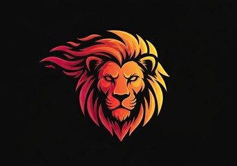 Fototapeta premium Lion head mascot logo with fiery mane on black background