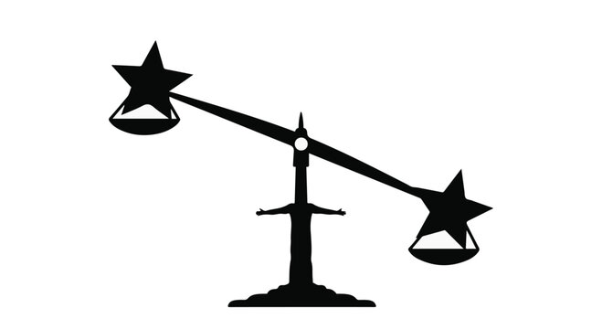 black silhouette of unequal seesaw with stars