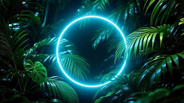 Blue glowing ring in tropical rainforest