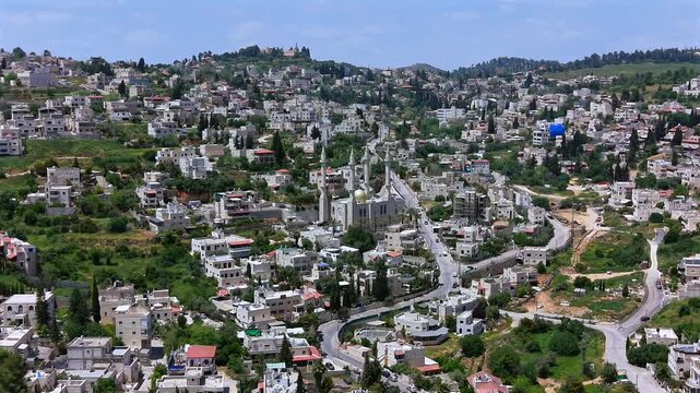Aerial View of Abu Ghosh Village, Israeli Judean Hills on a beautiful day