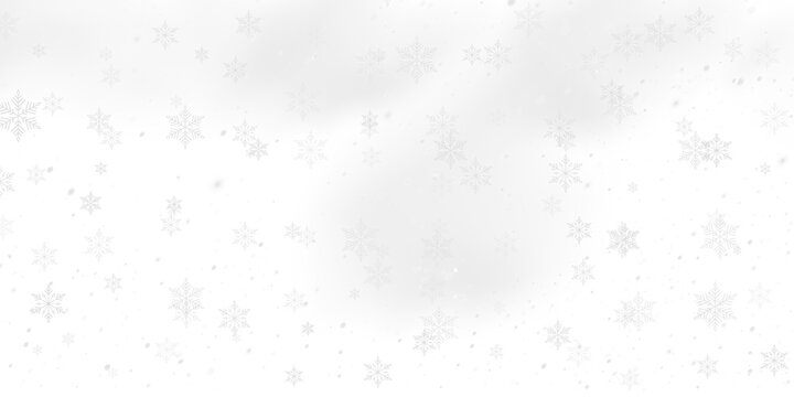 Winter snowflakes effect for photo editing on transparent background. Realistic falling snow overlay and Christmas seasonal snowfall texture for creative digital projects and media.