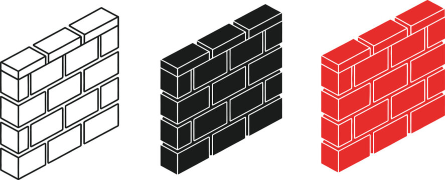 Brick wall corner illustration set black white and red
