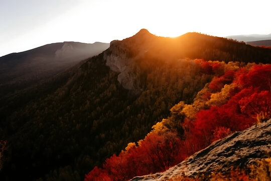Autumn Mountain Landscape with Volcano at Sunrise and Scenic View of Mount Teide in Tenerife