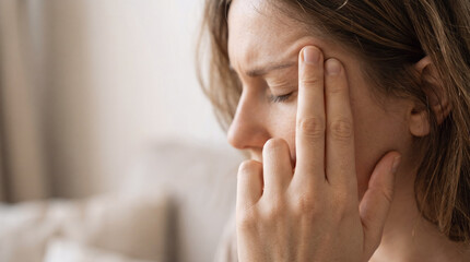Obraz premium Stressed Woman Suffering From Severe Tension Headache