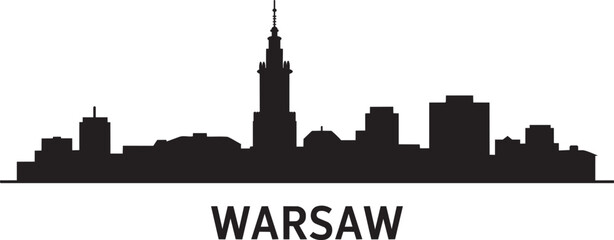 Warsaw skyline vector illustration featuring prominent buildings and landmarks in a silhouette style © MDSHOFIQUL