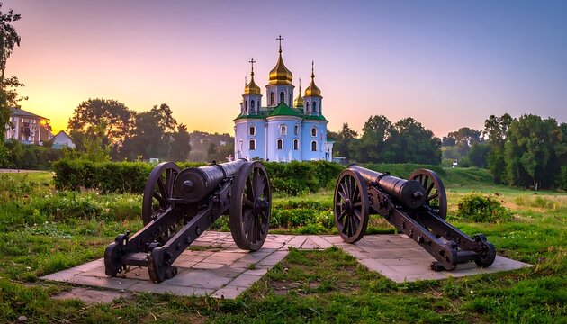 Historic cannons dawn glow