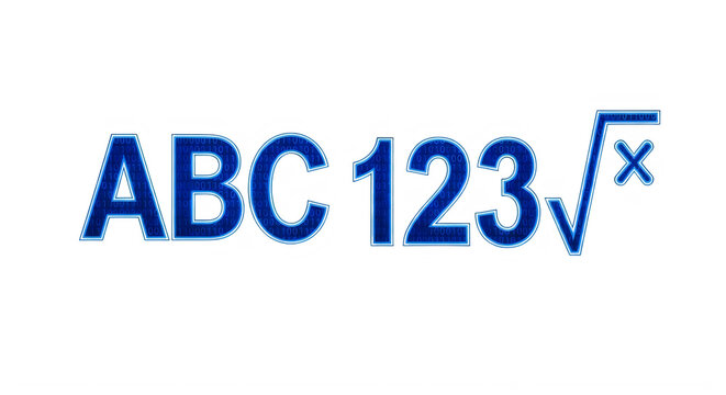Digital ABC 123 square root text with binary code texture isolated on transparent background transparent background