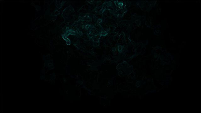 Abstract Vector glowing smoke on black background with ethereal wisps of turquoise, creating a mysterious atmosphere.