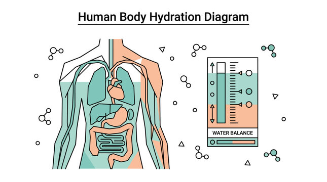 Human Body Hydration Diagram illustrating water balance and fluid levels within the human anatomy.
