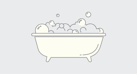 Naklejka premium Line art illustration of a classic bathtub filled with fluffy bubbles, representing a relaxing and indulgent bath time experience for self-care.