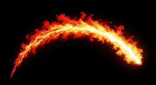 Flame arc burning on black background.
