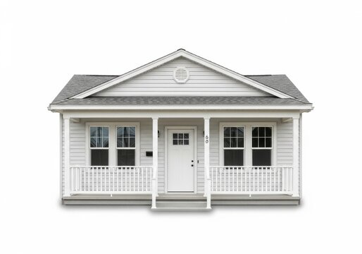 Classic two-story house with gabled roof and symmetrical windows isolated on transparent background