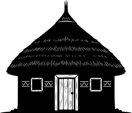 African Village Hut silhouette vector illustration