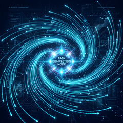 Obraz premium Dynamic visualization of task completion node in a digital network galaxy