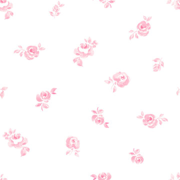Seamless Floral Pattern Pink Roses Pastel Baby Nursery Background Cute Vintage Flowers