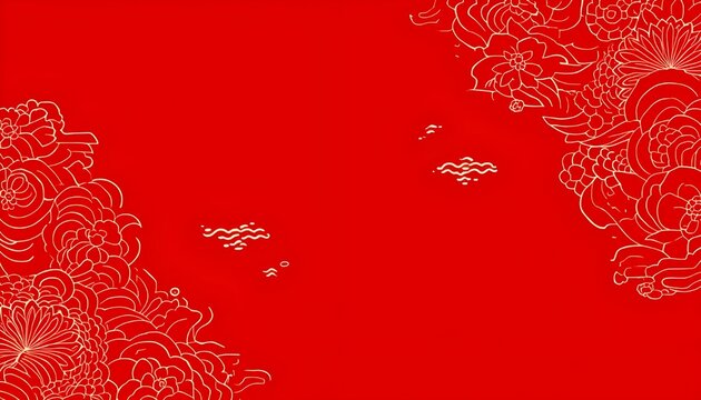 Red floral gold line art.