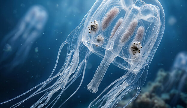 Extreme close-up of box jellyfish