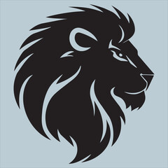 Fototapeta premium A black lion head silhouette on a light blue background with detailed mane