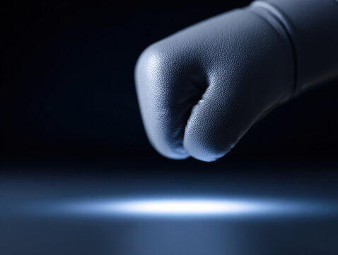 Close up boxing glove hovering above enter key with soft back f b b boxing glove close up dark background leather texture