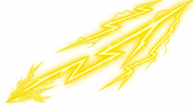 A bright yellow lightning bolt striking diagonally across a white background, emanating energy.
