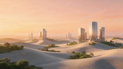 Fototapeta premium Futuristic city in desert landscape