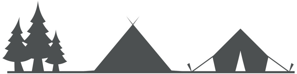 Fototapeta premium Camping scene set trees tent outdoor nature silhouettes vector illustration