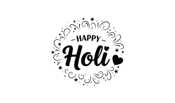 Happy holi celebration logo with black text and decorative elements