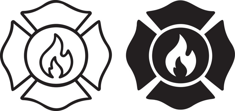 Firefighter Maltese cross emblem rotating with flame animation in a graphic clip