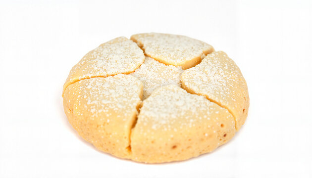 Round cookie with powdered sugar sprinkled on top isolated  