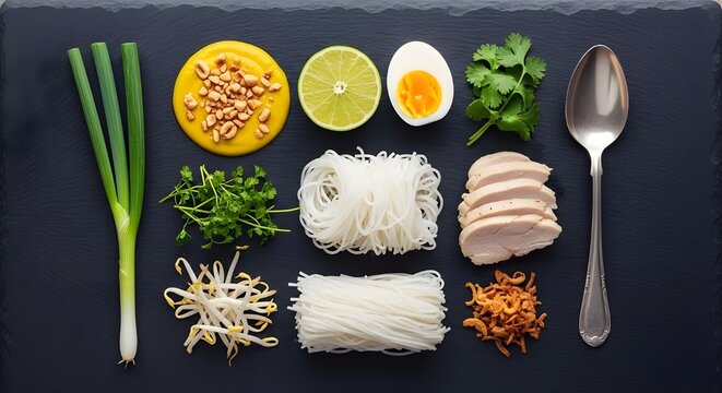 Deconstructed asian cuisine a culinary layout of fresh ingredients for a flavorful dish preparation