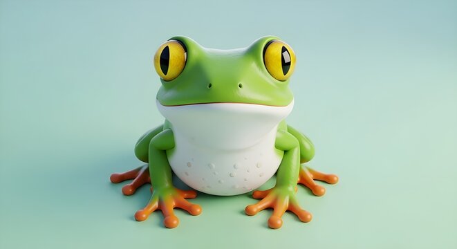Charming 3d render of a vibrant red eyed tree frog with striking yellow eyes and orange feet