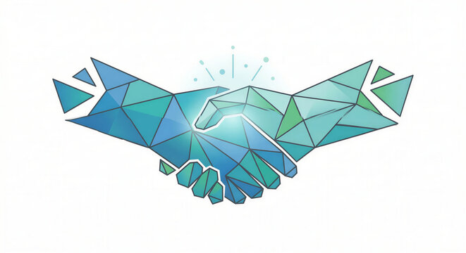 Partnership handshake with geometric design upscaled 3x