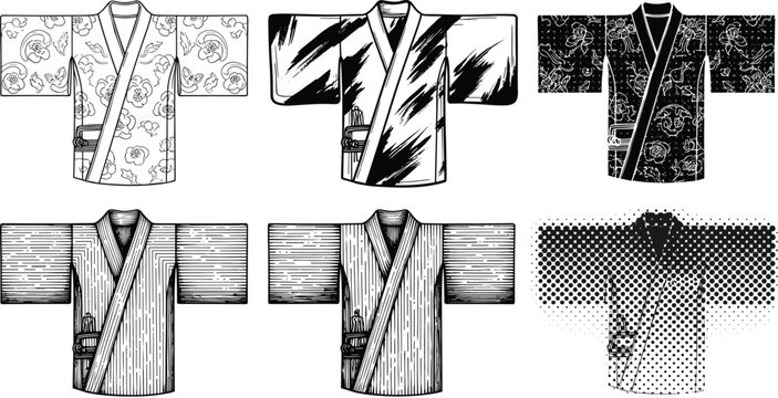 Japanese Kimono Pattern Vector Illustration Designs Vintage Asian Clothing Collection for Fashion Prints Designs Vintage Asian Clothing Collection for Fashion Prints and Cultural Graphics