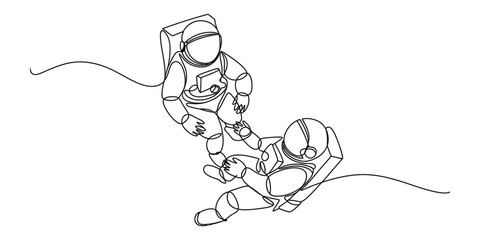Two astronauts floating in space continuous one line drawing © Simanto