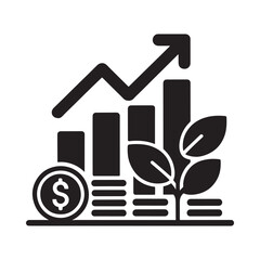 Fototapeta premium growth chart icon with dollar coin and plant