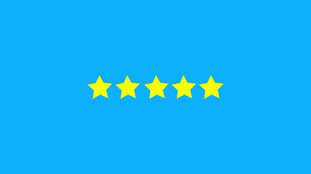 Clean animation showing a cursor clicking five stars to represent excellent customer reviews and satisfaction ratings. Useful for websites, mobile apps, product reviews, and feedback systems.