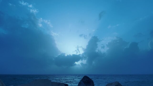 Moody Seascape with Hidden Sun and Light Rays &ndash; Lebanon