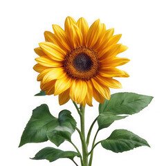 Obraz premium Bright yellow sunflower with green leaves isolated on white background vector