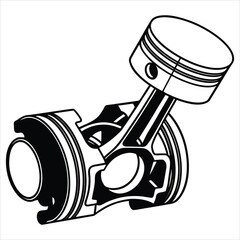 Naklejka premium Piston and Connecting Rod Automotive Engine Component Line Art