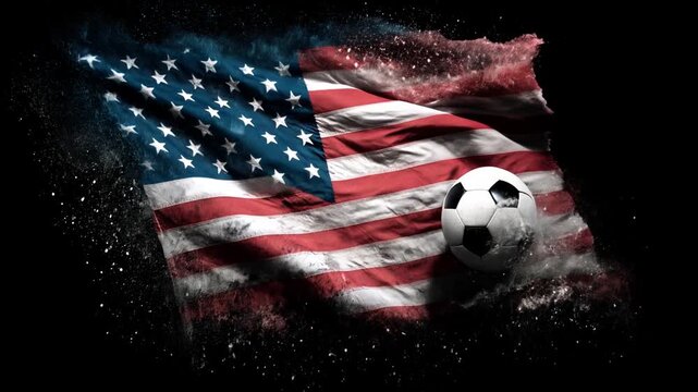 soccer ball with us american flag on black background &ndash; concept for world cup and mls