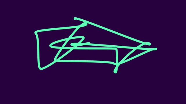 Glowing neon arrow pointing right on dark purple gradient background for tech and futuristic design