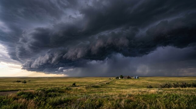 Massive Wall of Storm Clouds Sweeping Across Open Landscape
